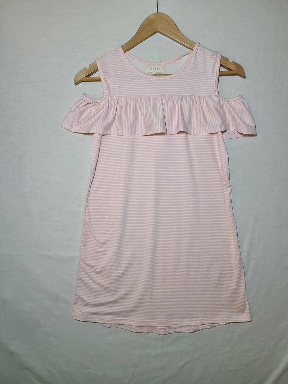 btween Pink Cold-Shoulder Ruffle Dress